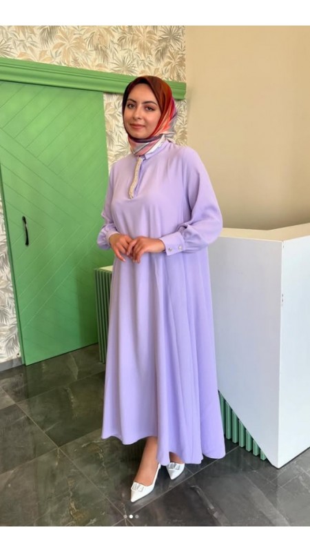SELVİ ÇETİN YAKASI TAŞLI ELBİSE
